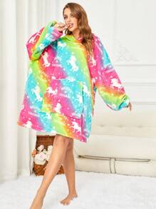 Conjunto de una pieza con estampado simple de color para mujer, edición de otoño e invierno con capucha acogedora de Pegaso engrosado, adecuado para uso doméstico - Multicolor - Ver 4