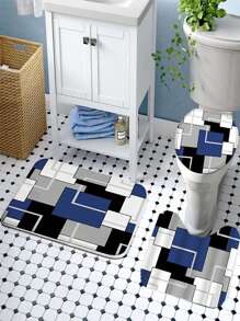 1/3/4 件海军蓝和黑色浴室浴帘套装，现代艺术浴室套装，灰色浴室套装（带地毯和配件），几何浴帘，适用于浴室装饰秋季装饰浴室配件返校 - 彩色 - 查看 2