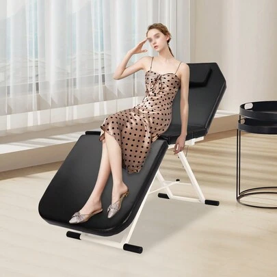 ZhdnBhnos Portable Massage Table Massage Bed Professional SPA Reiki Eyelash Salon Bed Steel Tube Frame Adjustable Backrest And Tail, Black (3-Section)