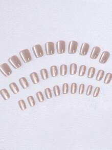 32 件短方形按压指甲，银色和白色玻璃仿珍珠猫眼贴花，1 件缓冲剂和 1 件果冻凝胶，包含美甲用品