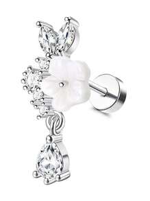 CASSIECA 1 件耳轮软骨耳环 男女款 不锈钢耳屏耳环 蝴蝶月亮星星花朵耳洞首饰 适用于耳轮软骨耳屏