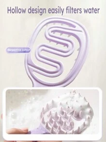 1入組長柄中空洗髮刷，矽膠髮洗刷可清潔頭皮、止癢按摩洗髮梳 - 淡紫色 - 查看 2