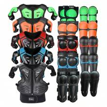 Equipo de moto de campo para niños, 5 piezas, chaqueta de protección de motocicleta juvenil, equipo de protección para motocross con coderas, rodilleras y protector de pecho, apto para niños y niñas de 4 a 12 años, para bicicleta de montaña y ciclismo