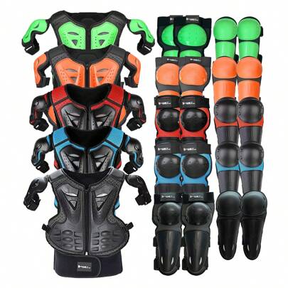 Bộ đồ bảo hộ xe đạp địa hình 5 món cho trẻ em Áo khoác bảo vệ tay lái xe máy Bộ đồ bảo hộ đi xe máy địa hình có đệm đầu gối, đệm khuỷu tay, bảo vệ ngực cho bé trai, bé gái đi xe đạp leo núi, phù hợp cho lứa tuổi từ 4-12