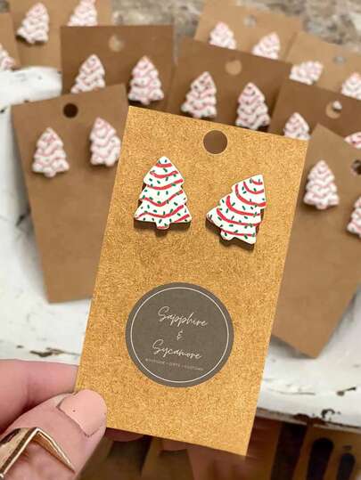 1 对可爱多色圣诞树耳环，时尚圣诞礼物派对珠宝，丙烯酸树脂材料