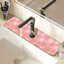 1pc Christmas Print Absorbent Sink Mat, Vintage Coffee Absorbent Quick Dry Pad, Waterproof Anti-Slip Bathroom Kitchen Faucet Drying Mat, Office Commercial Farm Home Faucet Decoration Mat, Home Decor, Room Decor, Kitchen Decor, Christmas Party Decor
