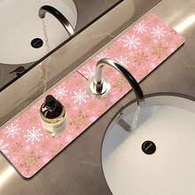 1pc Christmas Print Absorbent Sink Mat, Vintage Coffee Absorbent Quick Dry Pad, Waterproof Anti-Slip Bathroom Kitchen Faucet Drying Mat, Office Commercial Farm Home Faucet Decoration Mat, Home Decor, Room Decor, Kitchen Decor, Christmas Party Decor