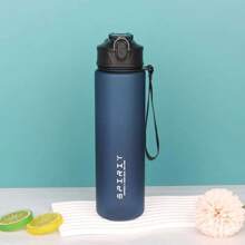 1pc 25OZ(Approx. 750ml) Large Capacity Solid Color Sports Water Bottle With Straw, Time Scale, Carry Strap, Portable For Outdoor Running, Fitness, Cycling