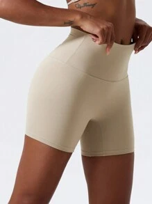 1 Piece High Stretch Nude Yoga Shorts Cycling Pants For Running Gym Cycling Sports Women Sweat Absorbent Breathable Tight Shorts - Khaki - View 8