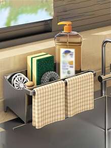 1pc ABS Plastic Kitchen Sink Stand Kitchen Sink Counter Quick Drain Sponge Stand Kitchen Sink Storage Box Automatic Drain Rag Stand Dish Towel Stand,Bag,Organizer,Storage,Kitchen - Grey - View 11