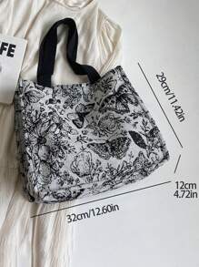 1pc Floral Print Canvas Tote Bag, Shoulder Bag, Lightweight Crossbody Bag, Convenient Storage Bag, Commuter Bag For Women, Large Capacity Handbag, Multi-Function Embroidered Flower Shoulder Bag, Portable Storage Bag - Multicolor - View 11