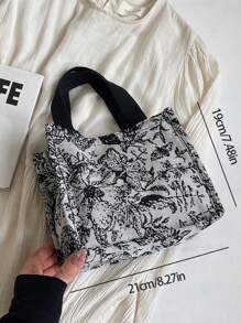 1pc Floral Print Canvas Tote Bag, Shoulder Bag, Lightweight Crossbody Bag, Convenient Storage Bag, Commuter Bag For Women, Large Capacity Handbag, Multi-Function Embroidered Flower Shoulder Bag, Portable Storage Bag - Multicolor - View 12
