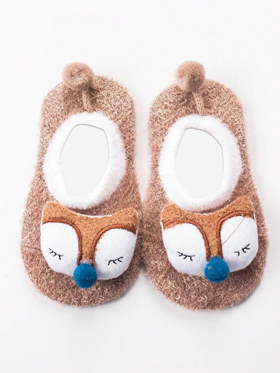 1 Đôi tất chống trượt trong nhà dễ thương cho trẻ sơ sinh, ấm áp cho mùa thu và mùa đông, dành cho cả nam và nữ - Màu Khaki - Xem 1