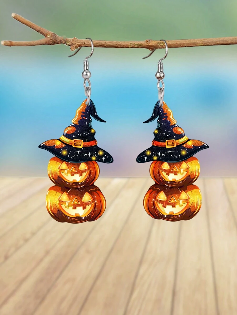 1 Cặp Hoa tai Acrylic hình quả bí ngô ngọn lửa Gothic dành cho nữ Hoa tai Halloween Hoa tai tiệc lễ Quà tặng trang sức - Nhiều màu - Xem 1