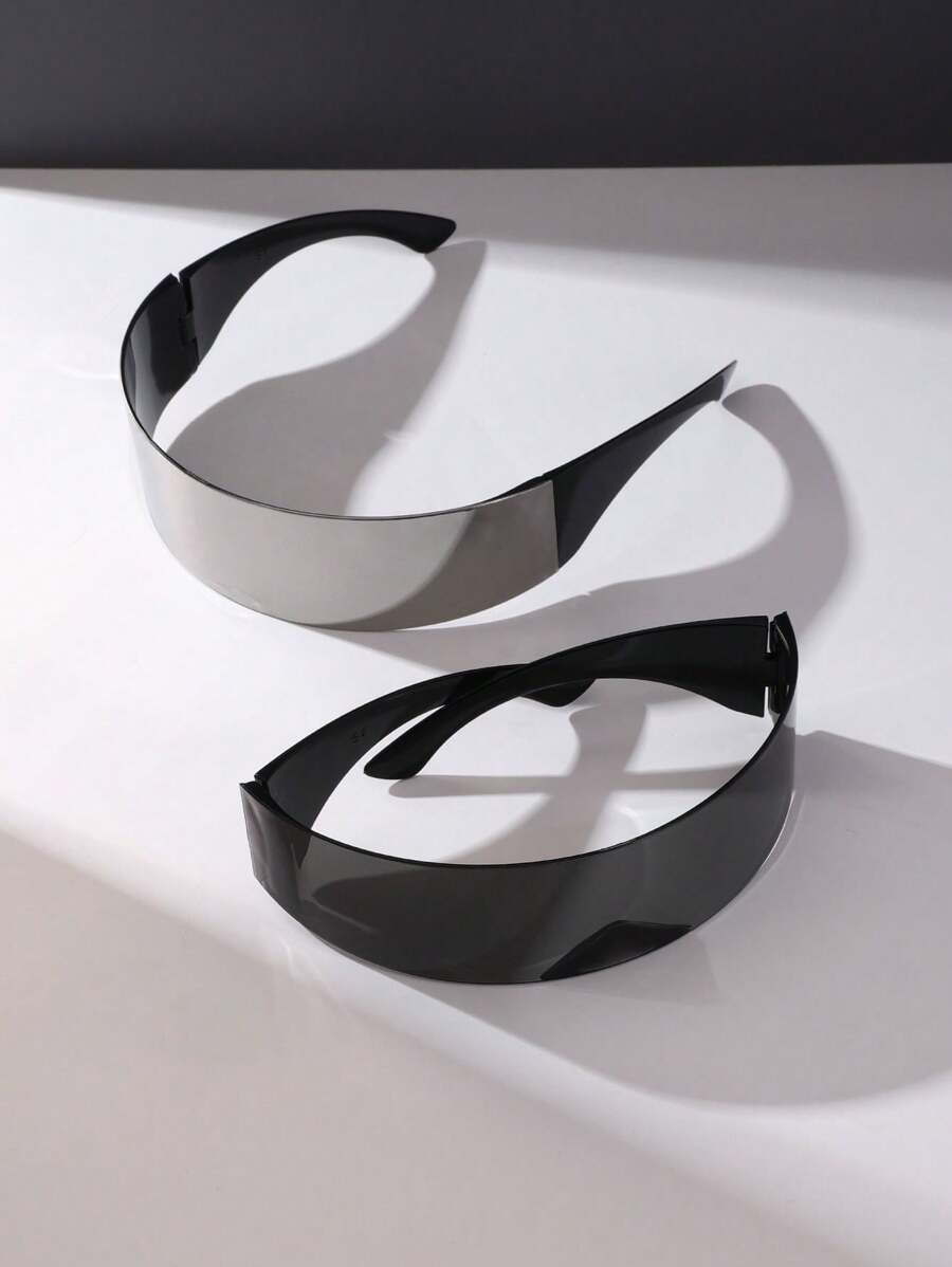 Bộ 2 chiếc/Bộ Kính mát PC thời trang cho nam, thích hợp cho tiệc tùng, triển lãm và hoạt động ngoài trời - đen + trắng - Xem 1