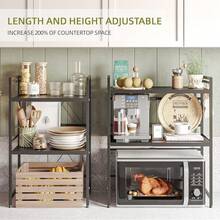 Expandable Microwave Shelf,3 Tier Microwave Stand,Microwave Oven Rack With 4 Hooks,Microwave Shelf Stand,Desktop Printer Shelf Rack, Bakers Rack,Kitchen Countertop Organiser Shelves - Black - View 4