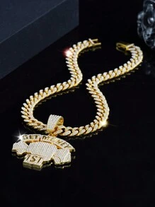 1pc Punk Alloy Jewelry Hiphop Full Rhinestone Pendant, Miami Charm Chain For Unisex - Hip Hop Pendant - View 5