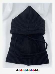 1pc Ladies Wool Balaclava Hat, Drawstring Detachable Neck Gaiter Ski Mask Warmer Knit Neck Cover For Winter - A - View 9