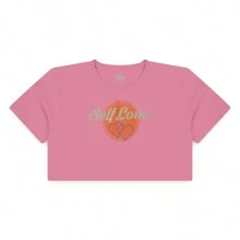 Cropped Short Baby Look Blouse Women's Summer Girl P To GG Heat Cropped Women's T-Shirt T Shirt - 粉紅色自愛 - 查看 2