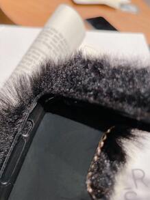 苹果时尚奢华毛绒手机壳，防震防摔手机套，适用于 iPhone 系列，冬季 - 黑色 - 查看 3