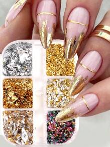 Aluminum Nail Flakes Foils Set Gold Silver Asymmetrical Paillette Nail Art Sequins Decorations Glitter Sticker For Manicure,Nail Art Accessories Gold Silver Copper Foil Sequins Glitter Leaf Flake Sheet Bulk Foil Paper For Gilding Manicure Decoration Nail Supplies Nails Nail Charms Nail Gems - Multicolor - View 4