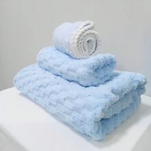 1set Solid Coral Fleece Bathrobe, Bath Towel, Hair Turban 3 Pieces Set, Birthday/Wedding Gift, Party, Daily Use, Customized Name Towel Home Bathroom Decor Fall Decor Beach Essentials Back To School