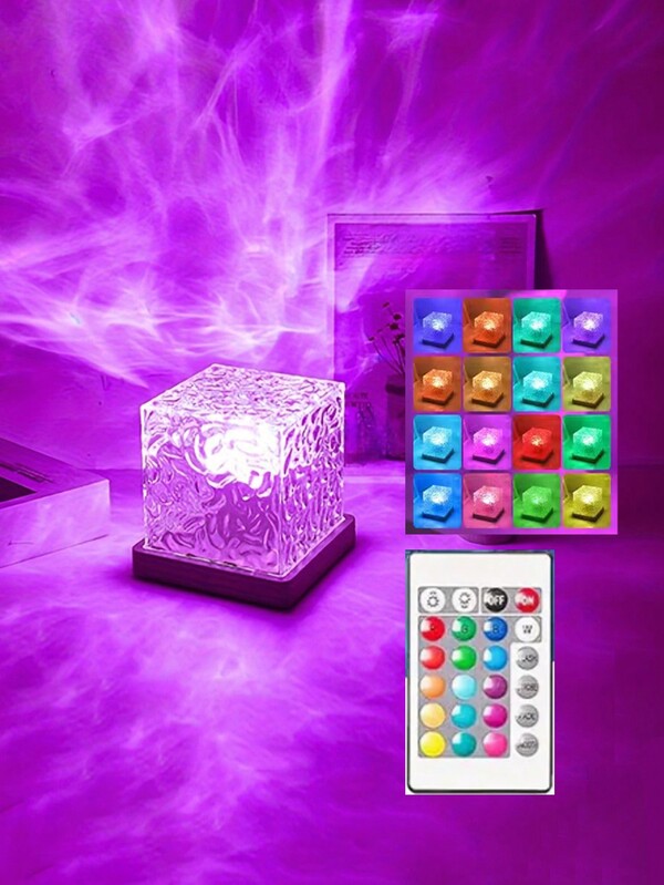 Guanova 1pc Square Projector Light With Rotating Water Ripple Dynamic Effect, USB Powered, (3 Colors And 16 Colors Optional), 16 Colors With Remote Control, Gaming Light, Bedroom Lighting, Rotating Light Design, Night Light, Projection Atmosphere Light, Creative Bedside Lamp, Suitable For Room, Bedroom, Hallway, Living Room, Bedroom Decor, Room Decor, Married Couple Supplies