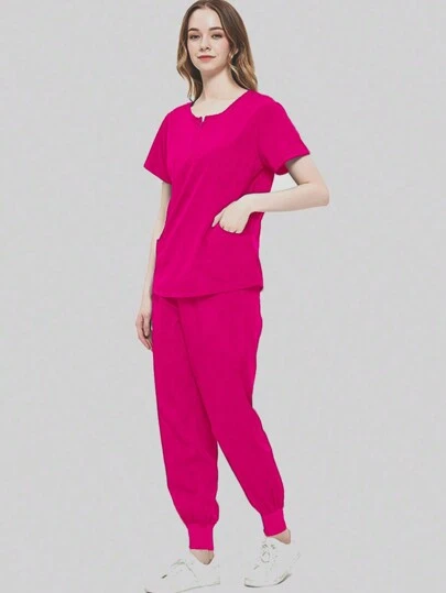 Pijama Uniforme Antifluidos Mujer Y Conjunto top de manga corta con pantalones, Enfermeras uniformes de verano de manga corta separa traje de enfermería uniformes de enfermería traje de lavado a mano ropa elástica de secado rápido top de manga corta con pantalones