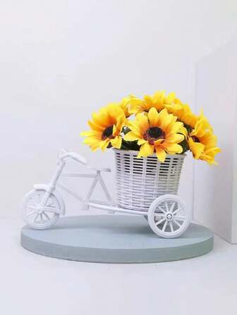 1pc DIY Bicycle Woven Flower Basket, Artificial Woven Basket For Floral Arrangement, Vine Woven Storage & Decor Basket, Artificial Flowers Set, Home Decor Gifts Birthday Graduation Vase Room Decor Flower Vase Glass Vase