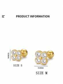 1 对 S925 纯银三叶草耳钉，带水晶，简约百搭的节日礼物 - 金色 - 查看 9