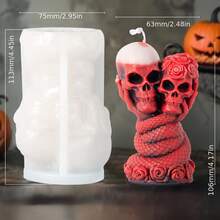3D Demon Holding Rose Floral Candle Silicone Mold, Skull Flower Plaster Mold, Snake Wrapped Human Skull Handmade Soap DIY Mold, Halloween Party Decor, Halloween Gift - White - View 11