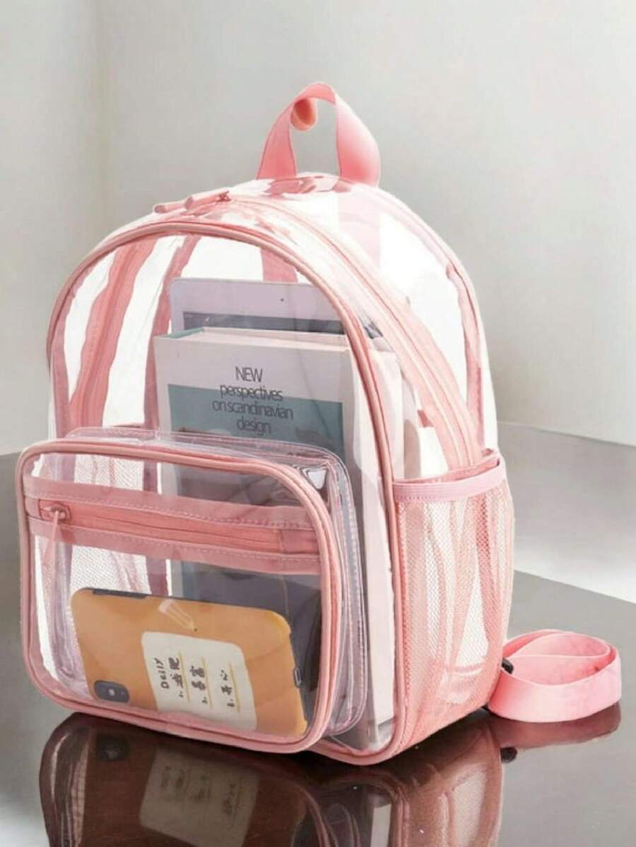 Mochila Transparente Muchos Compartimentos Compacta Correas Ajustables - Multicolor - Ver 1