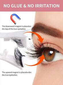 3 Pairs Magnetic False Eyelashes Kit With Mirror & Applicator Reusable Glue-Free Eyelashes Natural Manga Eyelashes Cat Eye Fluffy Faux Mink Eye Lashes With Tweezers Makeup Tool For Beauty, Travel, Daily Work,Halloween,Cosplay 7-14mm - 黑色 - 查看 6