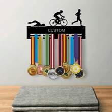 1pc Customized Triathlon Medal Holder - Personalized Running, Cycling And Swimming Medal Wall Rack - Ideal For Sports Enthusiasts, Bedroom And Living Room Decor