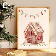 圣诞快乐印刷品 | 水彩圣诞汽车墙饰 | 复古圣诞艺术 | 红色和绿色圣诞家居装饰 | 一套 1 张，帆布海报，适用于家庭、客厅、卧室、厨房、浴室的帆布墙饰 - 彩色 - 查看 8