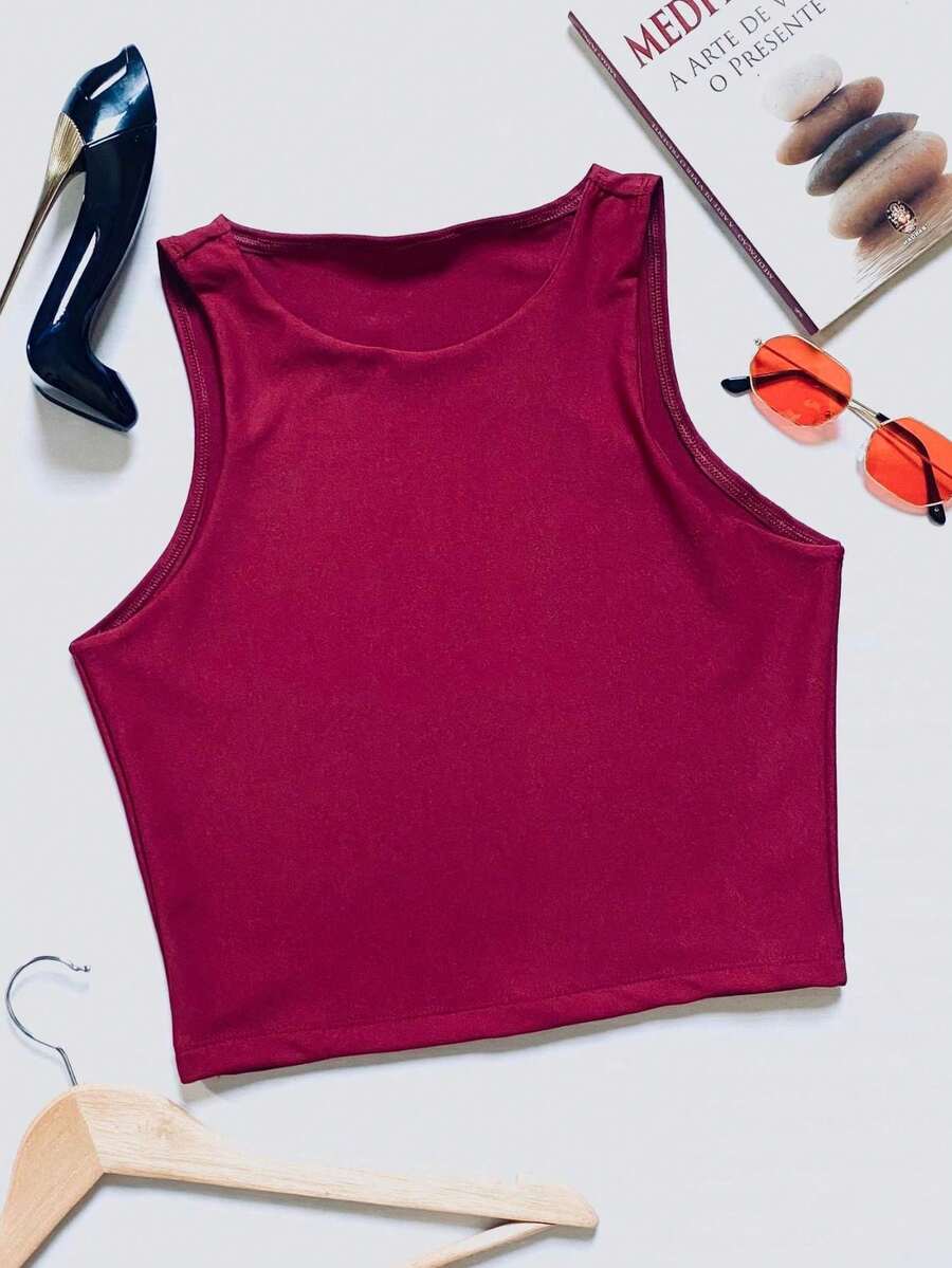 Cropped Suplex Basic Tank Top Women's Racerback Casual Top - 紅色 - 查看 1