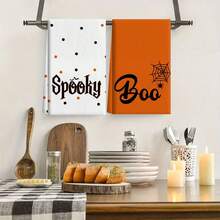 Set de 4 toallas de cocina de Halloween, decoración de cocina de Halloween feliz, toallas de cocina y paños de cocina a rayas con diseño de "TRUCO O TRATO", "ESPELUZNANTE" y "¡BUU!", 40cm x 60cm