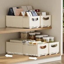 Contemporary Plastic Expandable Kitchen Cabinet Organizer Bins - Pull-Out Storage Boxes With Handles For Snacks, Spice Jars, And Home Organization Can Store Underwear, Cd, Remote Control, Socks, Magazines, Stationery, Mobile Phone, Paper Towels, Extensive, Cosmetics, Bra, Medicine, Toys, Sundries Specifications Large Size Room Decor Home Decor Fall Decor Bedroom Decor  Halloween Decor,Room Decor,Christmas Decorations, Halloween, Halloween Decorations,Christmas, Halloween Decor,Christmas Decor,Fall Decor,Christmas Decor,Storage,Organizer