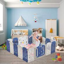 Froadp Foldable Baby Playpen Playpen With Activity Board & Door Board Non-Slip Activity Grid HDPE Children's Play Barrier Indoor And Outdoor - Blue and White - View 8