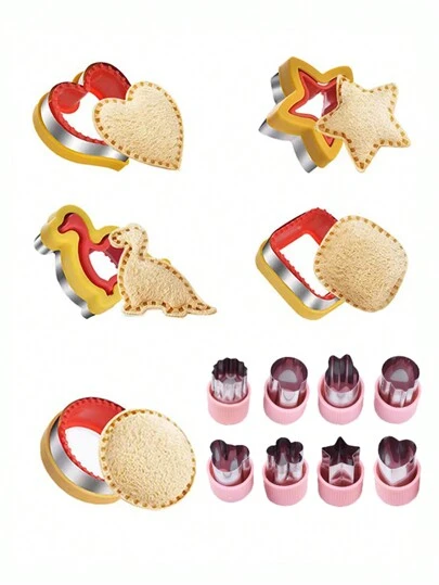 1件/5件套不锈钢三明治切割器套装，三明治封口器和脱壳器，可爱星星、恐龙、爱心、小熊、方形和圆形饼干模具，口袋三明治制作工具，返校午餐盒制作器，情人节派对，家居装饰，家居礼品