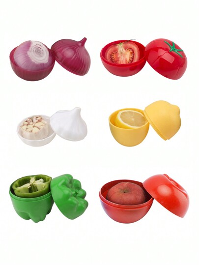 1 pezzo/2 pezzi/5 pezzi/6 pezzi Contenitori riutilizzabili per la conservazione di verdure/frutta, in per limone/cipolla/aglio/peperone/mela/pomodoro