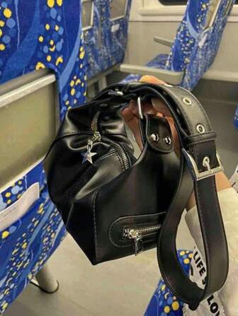 Vintage retro axelväska i europeisk stil, med dragkedja, tillverkad av läder i hippiestil för en unik look, kan användas som handväska eller armhålsväska, affärsväska för kvinnor, perfekt för kontor, affärer och arbete, japansk väska, vintageväska för kvinnor