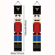 1pair Holiday Christmas Nutcracker Banner, Nutcracker Porch Hanging Sign Decor For Outdoor Decoration And Indoor Party, Welcome Sign For Front Door, Outdoor And Indoor Party, Yard, Garden, Wall, Office, Lawn, Home Entrance Lovely Banner Set - Multicolor - View 4