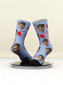 2 szt. spersonalizowanych skarpetek do połowy łydki z nadrukiem twarzy, spersonalizowane skarpetki z nadrukiem dla mężczyzn/kobiet ze spersonalizowanym zdjęciem, zabawne spersonalizowane skarpetki dla zakochanych/prezent urodzinowy, skarpetki dla par