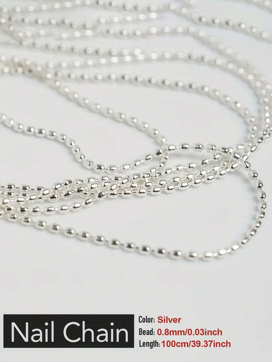 Cadena de uñas de 0,8 mm y 39,37 pulgadas de largo, cadena de plata estilo DIY y decoración de uñas Y2K, suministros para uñas, dijes y gemas para uñas