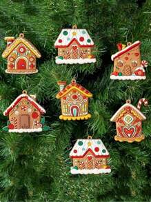 Gingerbread House Ornaments Tree Decoration 6/12pcs Gingerbread House Decorations Hanging Ornaments For Holiday Tree Home Decor Best Gifts Birthday Christmas Decorations Room Decor Christmas Winter Christmas Decorations Home Christmas Gifts Christmas Decor - Multicolor - View 3