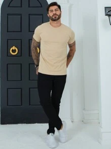 Men's Plain Basic 100% Cotton Shirt - Màu be - Xem 4