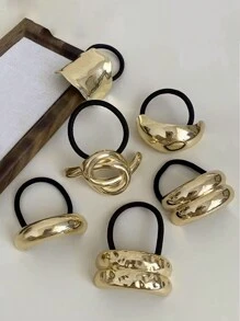 6件組時尚金屬髮圈彈性髮圈 女款馬尾固定環 簡約百搭髮飾 - 彩色 - 查看 10