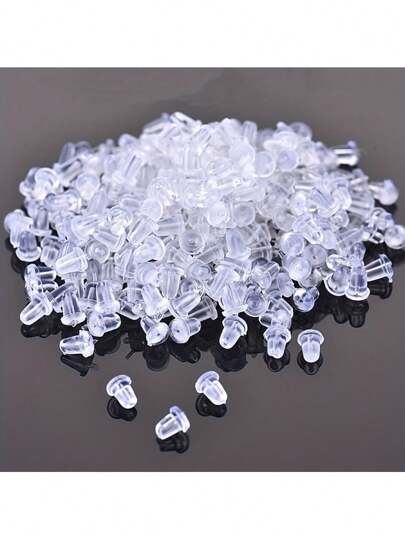 100pcs Silicone Ear Studs Earring Backs Clear Plastic Silicone Bullet Clutch Earring Findings, Back To School Supplies