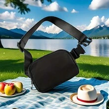 1 件运动腰包，带可调节肩带，轻便防水尼龙腰包，适合户外探险、户外跑步、骑行、旅行，时尚百搭 - 黑色 - 查看 6